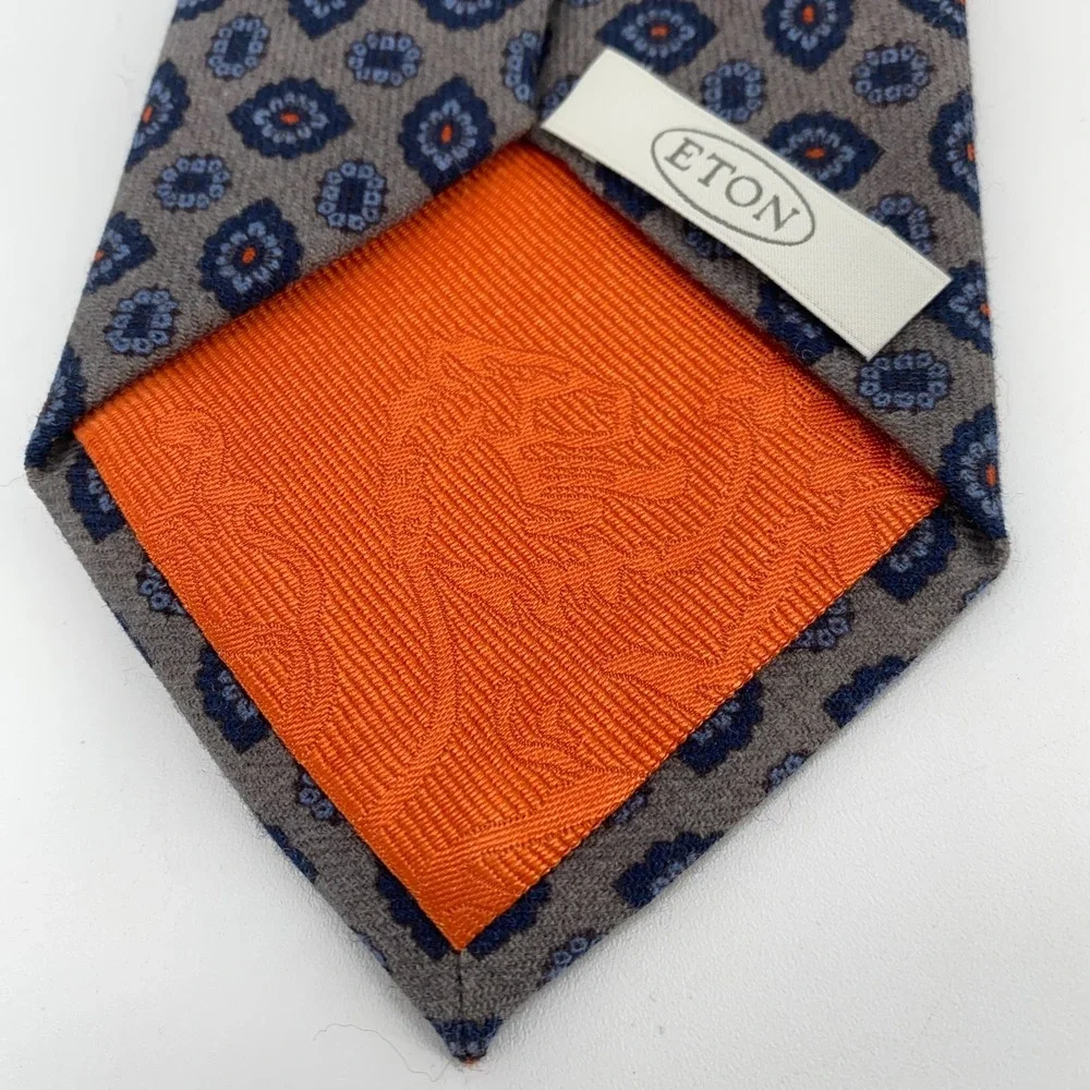 Eton Tie Mens One Size‎ Gray Blue Patterned Wool Classic Necktie Italy Made